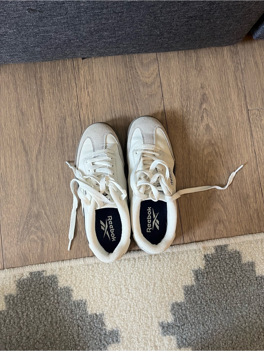 Kids Reebok Off-White and Light Gray Low-Top Sneakers